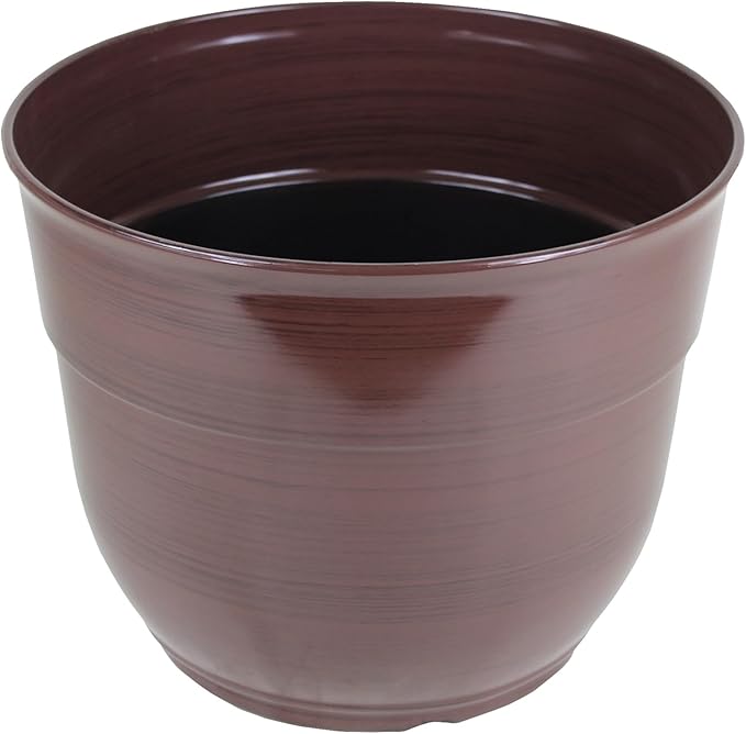 Garden Elements Indoor/Outdoor Glazed Brushed Happy Plastic Planter, Large, Dark Brown, 15"