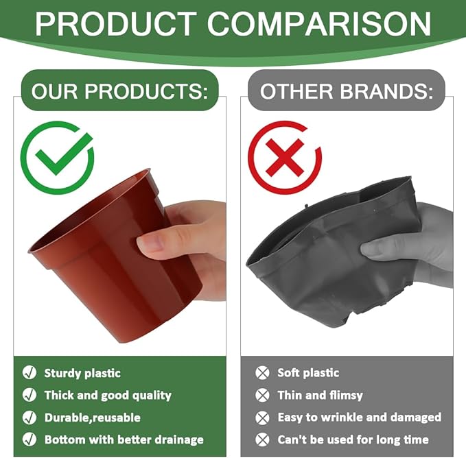 50 Pcs Plastic Plant Nursery Pots, 3.3 Inch Seedling Pots with Drainage Holes, Seed Starting Pots, Small Plant Pot for Planting Flowers Indoor Outdoor, Red