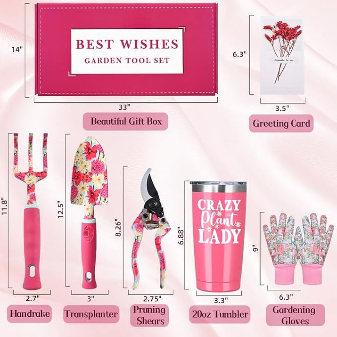 Gardening Gifts for Women, Gardening Tools for Women, 6 PCS Garden Tools Set Kit, Plant Lover Gifts Birthday Gifts for Mom Grandma Aunt, Rose Red (Rose Red)