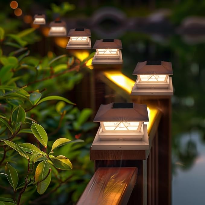 TW SHINE 2 Pack Solar Outdoor Fence Post Lights, 2 Modes Post Cap Lights Waterproof Warm White/Cool White for Yard, Garden, Porch, Patio Decor, for 4x4 5x5 6x6 Wood Posts, White