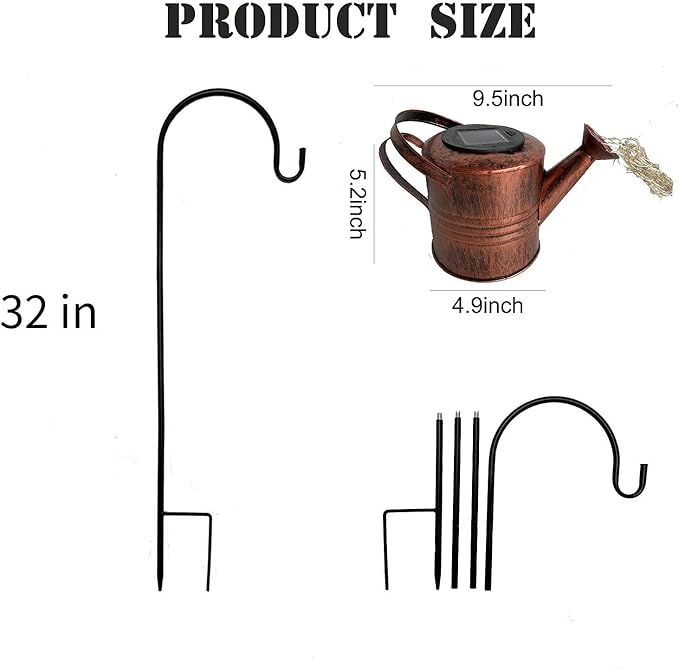 Watering Can LED String Lights - Stars Solar Shower Garden Lamp Decoration Waterproof Fairy Solar Light Ornament Copper Wire Bee Day Outdoors Hanging String Lamps Lawn Path(with Bracket)