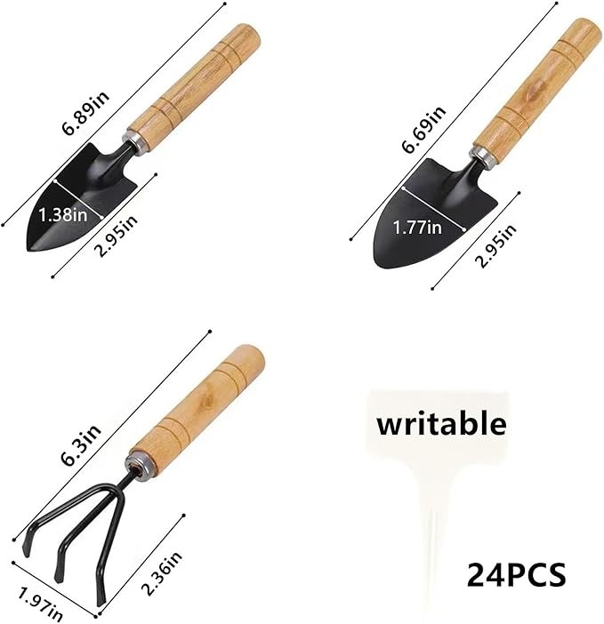 24 Pack Garden Plastic Pot Craft Kit 24 Nursery Pots with 24 Trays 16 Sheet Stickers 24 Labels 3 Tools for Kids Flower Plant Spring Summer Graduation DIY Crafts Painting Gardening Growing Tools White