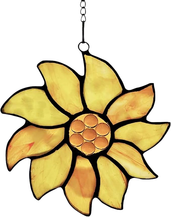 BOXCASA Farmhouse Summer Sunflower Stained Glass Window Hangings,Sunflower Lover Gifts for Women,Best Thank You Teacher Gift,Handmade Sunflower Art Decorations Gift for Mom Grandma Nana Aunt