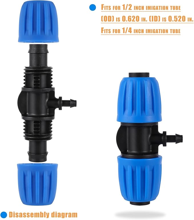 1/2 to 1/4 Inch Irrigation Tubing Reducing Tee,Variable Diameter Connectors for 1/2 Inch (OD 0.620 in.ID is 0.520.in Irrigation Poly tubing and 1/4 Irrigation tubing(10 Pcs Blue)