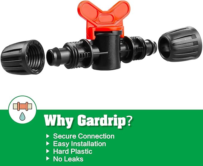 8 Pack Drip Irrigation Valve for 1/2 Inch Drip Tubing (1/2" ID x 0.65" OD)：1/2'' In-line Locked Barbed Ball Valve Drip Line Shut Off Valve Parts In Irrigation System for Garden