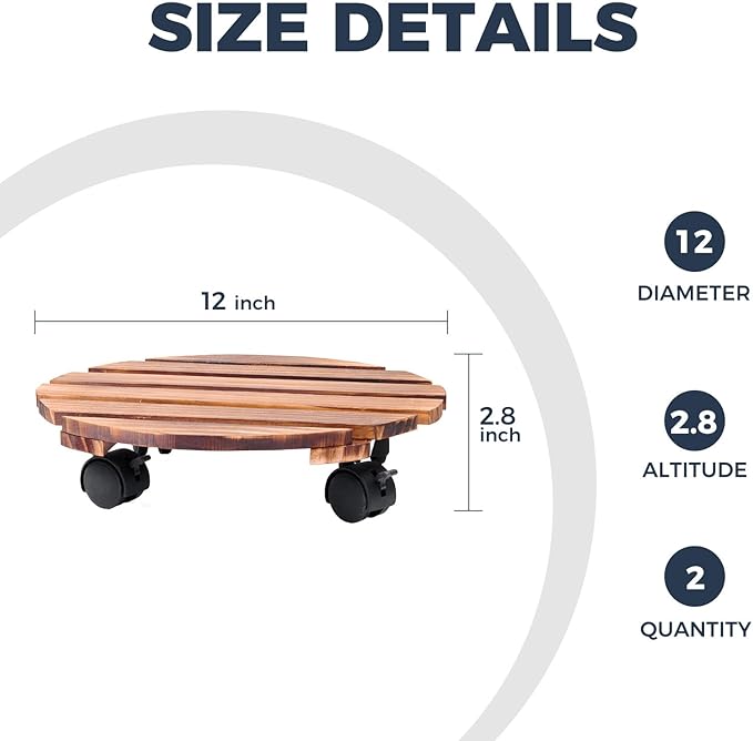 Bamworld Plant Stand Indoor Plant Caddy with Wheels 2 Pack 12in Rolling Plant Stand Outdoor Planter Caddy Flower Cart Plant Dolly for Large Plants Plant Rollers