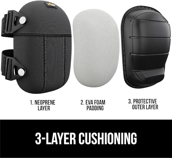 Gorilla Grip Adjustable Safety Knee Pad Set, Heavy Duty Durable Kneeling Pads for Work, Anti Slip Fasteners, Comfortable Gel Padding, Supportive Pads During Construction, Gardening Tool, Black