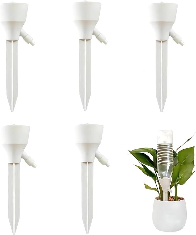 5Pcs Self Watering Planter Insert for Plant,Automatic Plant Watering Devices with Adjustable Drip Valve Switch for Garden Self Watering Spikes for Indoor Outdoor Potted Plants(White)
