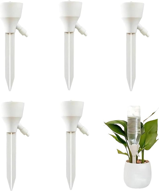 5Pcs Self Watering Planter Insert for Plant,Automatic Plant Watering Devices with Adjustable Drip Valve Switch for Garden Self Watering Spikes for Indoor Outdoor Potted Plants(White)