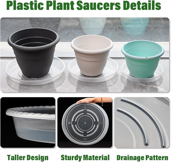5 Pack Plant Saucer for Indoor Plants, 12 Inch Clear Plant Trays for Pots, Durable Plastic Flower Plant Pot Saucer, Heavy Duty Sturdy Plant Saucer Drip Trays for Pots
