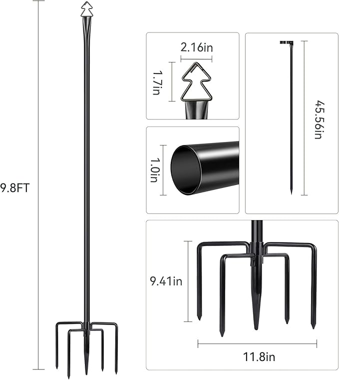 String Light Poles 2 Pack 9.8FT Light Pole for Outside Hanging - Backyard, Garden, Patio, Deck Lighting Stand for OutdoorParties, Wedding