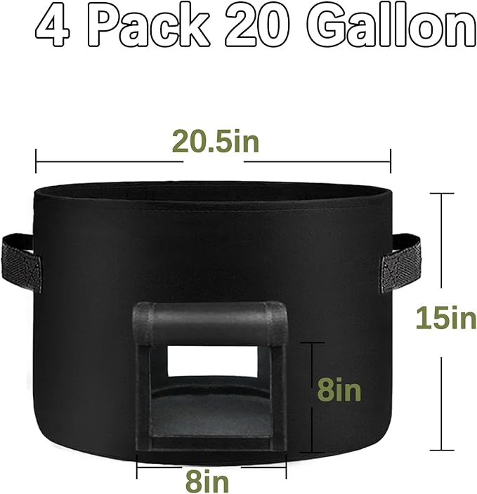 4 Pack 20 Gallon Grow Bags Heavy Dduty Nonwoven Potato Grow Bag with 2 Sturdy Handles&2 Windows,Thickened Plant Grow Bag for Potato,Tomato,Flowers,Vegetable Plants