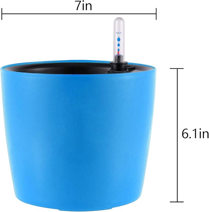 KINJOEK 4 Packs 7 Inch Self Watering Pot with Water Level Indicator, Blue Modern Garden Decorative Flower Self-Watering Planter for Indoor Plants Grow African Violets Succulents