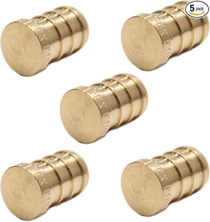(Pack of 5) EFIELD Barb Crimp Pex 3/4" Plug (End Cap) Brass Fitting, ASTM F1807
