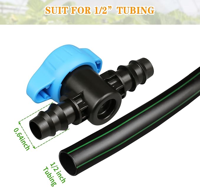 5 Pack 1/2 Inch Drip Irrigation Valve: 1/2 in. in-Line Shut Off Valves for 1/2 Inch Drip Irrigation Tubing (.570-.620" ID) Barbed Cut Off Switch Valve for Garden Irrigation System