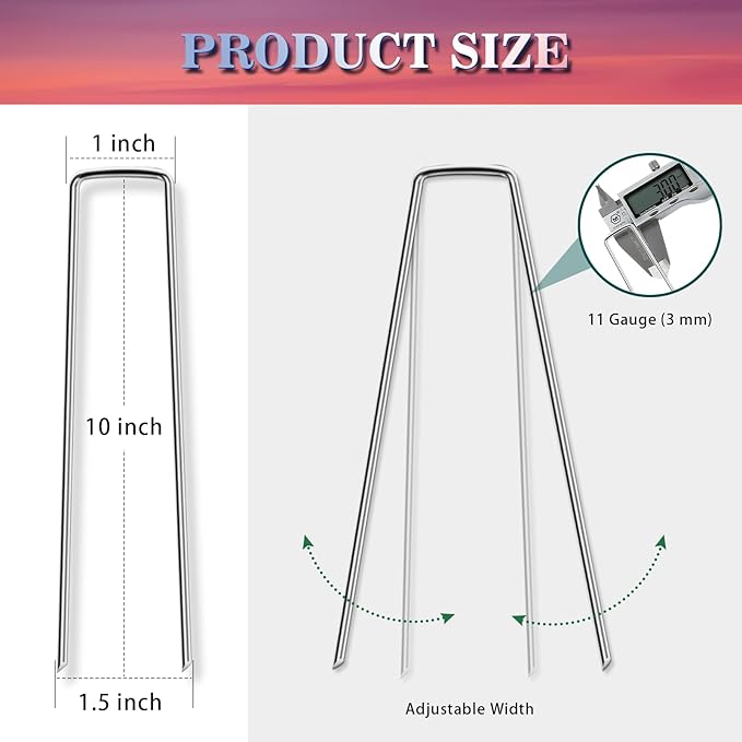 Gtongoko Landscape Staples 10 Inch 11 Gauge 120 Pack Garden Stakes Upgraded Tent Stakes Galvanized SOD Pins Ground Stakes Yard Stakes for Weed Barrier Fabric Ground Plant Cover Stakes Outdoor Décor