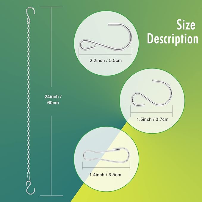 RIFNY Silver Hanging Chains with Hooks, 10 Pieces 24 Inch Chain for Hanging Bird Feeders Planters Baskets Billboards Lanterns Wind Chimes Silver 24 inch