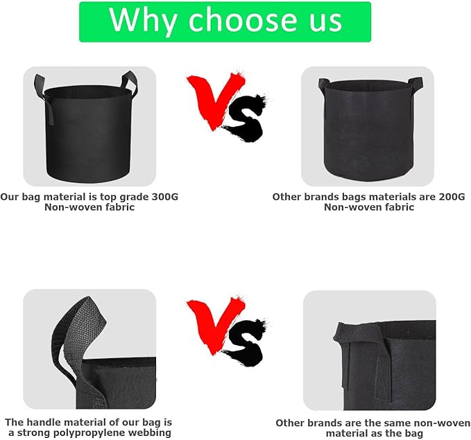 20-Pack 5 Gallon Grow Bags, Heavy Duty Aeration Fabric Pots with Handles,300G Thickened Nonwoven Pots for Plants/Vegetables/Flowers