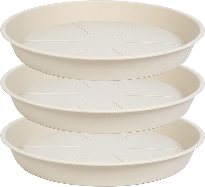 3 Pack of Plant Saucer 25 26 inch, 4.2" Depth, Large Heavy Duty Plastic Saucers 24" 26" Round, Plant Drip Trays for for Indoors Outdoor, Plant Water Tray for Planters 23-27" (26", Beige)