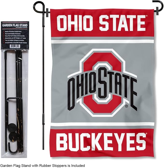 College Flags & Banners Co. Ohio State Buckeyes Garden Flag with Stand Holder