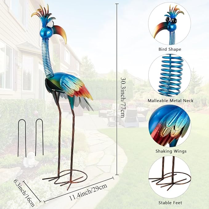DREAMSOUL 30" Tall Bird Garden Statues Metal Standing Bird Outdoor Statues, 3D Funny Statue for Garden Patio Lawn