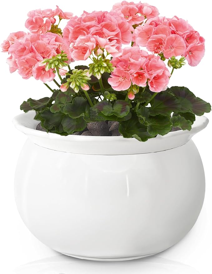 African Violet Pots, 6 Inch Self Watering Pots for Indoor Plants, Self Watering Plant Pot, Easy Plant Self Watering Pot, Ceramic Plant Pot with Absorbent Inner Pot for Flowers-White