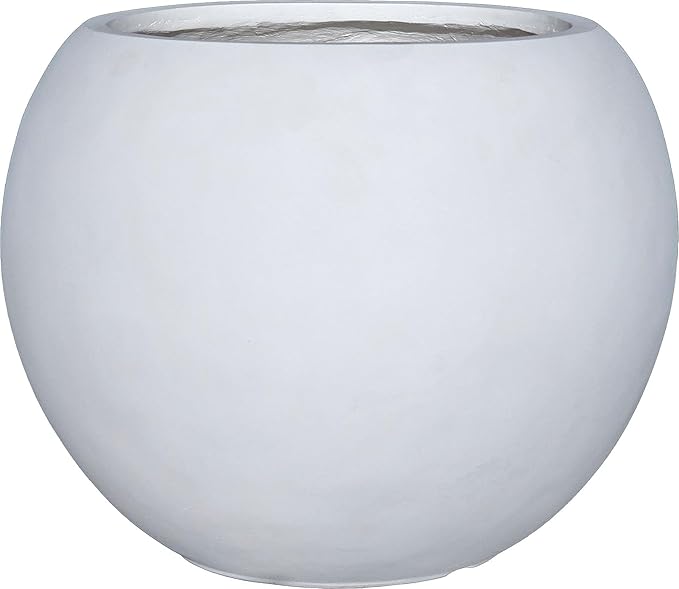 13.5 H x 17" Dia (12" Pot Opening) Round Fiberstone Planter with Drainage Hole, White, Indoor/Outdoor Large Plant Pot for Home Patio Garden, Ideal for Large Plants