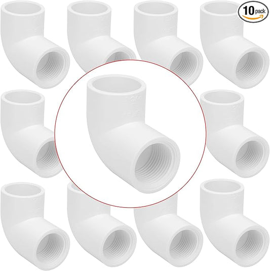 10Pack 3/4" Slip x Female Thread 90 Degree Elbow PVC Pipe Fittings Connector SCH40 3/4IN Socket to Female Threaded Elbow PVC Corner Adapter Pipe Fitting for Sprinkler, Irrigation
