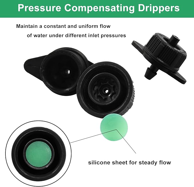 60 Pcs Drip Irrigation Emitters, 1 GPH Pressure Compensating Irrigation Drippers for Garden Lawn Watering Irrigation System, Black