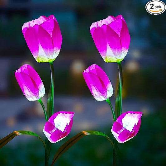 Veesee Solar Garden Outdoor Flower Light, Powered Stake for Decorative Landscape Lawn Yard Patio LED Lighting (Tulip-Purple, 2Pack)