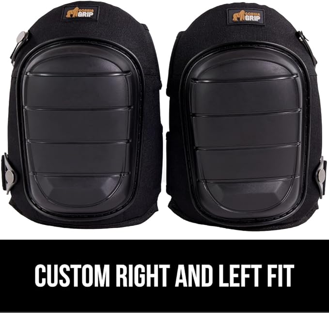 Gorilla Grip Adjustable Safety Knee Pad Set, Heavy Duty Durable Kneeling Pads for Work, Anti Slip Fasteners, Comfortable Gel Padding, Supportive Pads During Construction, Gardening Tool, Black