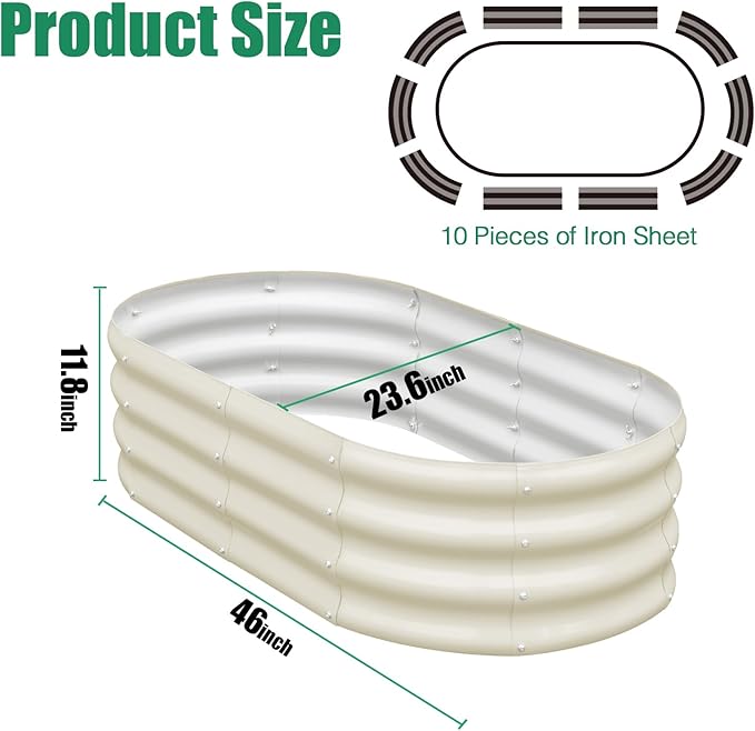 SnugNiture Galvanized Raised Garden Bed, 4x2x1ft Oval Metal Planter Box for Planting Outdoor Plants Vegetables