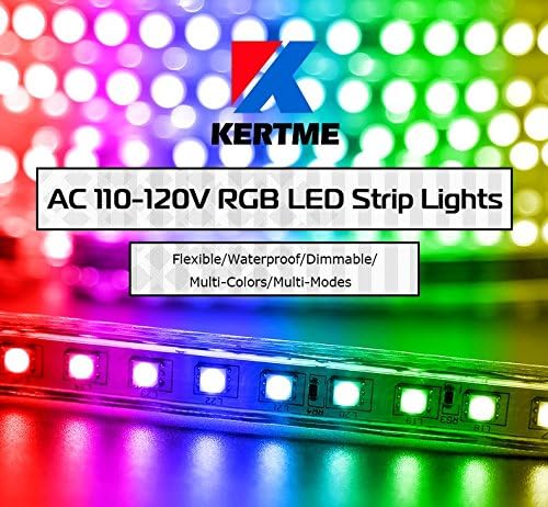 5050-60 Type AC 110-120V RGB LED Strip Lights, Flexible/Waterproof/Dimmable/Multi-Colors/Multi-Modes LED Rope Light + 24 Keys Remote for Home/Garden/Building Decoration (16.4ft/5m, RGB)
