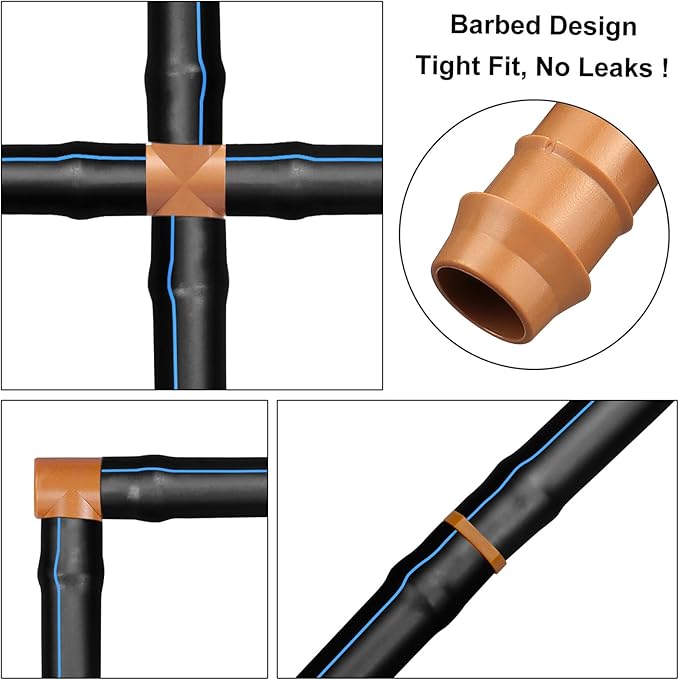 Drip Irrigation Fittings Barbed Cross Tee for 1/2" Irrigation Tubing(0.600" ID), 14 Pieces Barbed 4 Way Connectors, Drip Line 4 Way Couplings for Drip Sprinkler Garden Lawn Systems