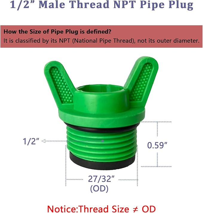 1/2” NPT Plug, Male Thread Pipe Caps and Plugs Fitting for Garden Irrigation Water Tubing Stopper, 5PCS (3/4" ID)