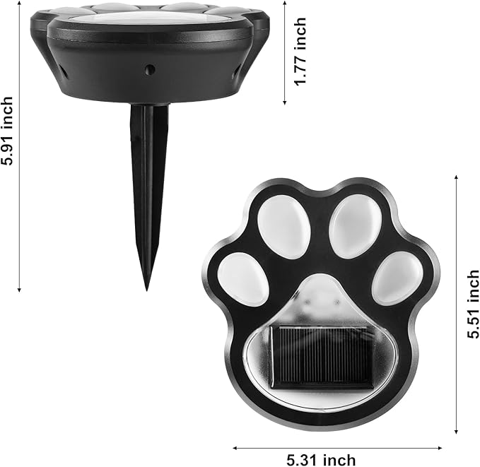 Set of 4 Wireless Solar Dog Paw Print Lights, 5.1" LED Garden Lanterns, Waterproof Outdoor Animal Pet Decor for Garden, Pathway, Yard & Patio, Multicolor Changing Lights