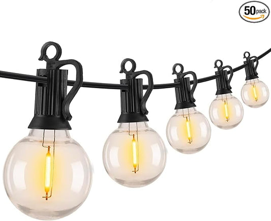 Brightown Outdoor String Lights - 100 FT Patio Lights with 50 LED G40 Globe Plastic Bulbs, All Weatherproof Connectable Commercial Hanging Light for Outside Backyard Porch Cafe