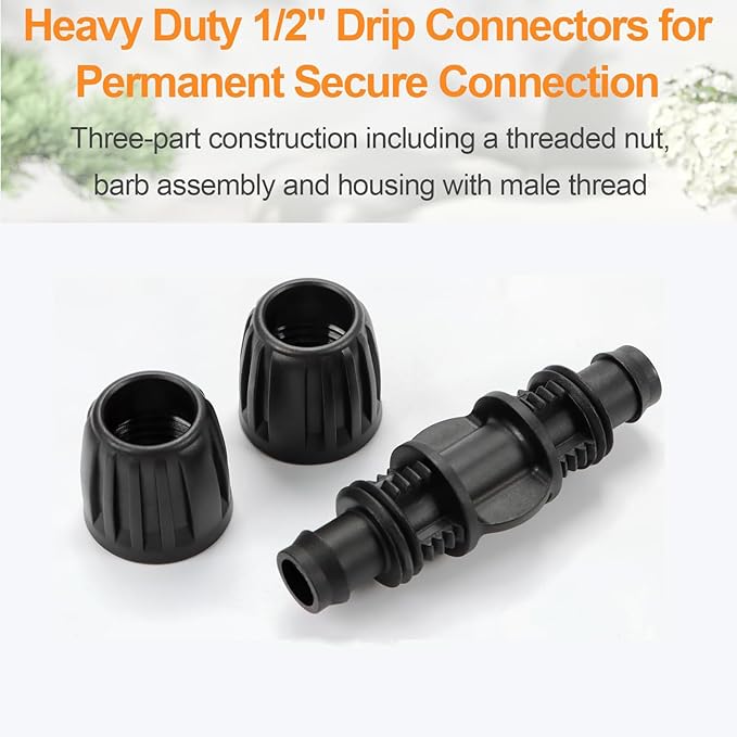 1/2 Inch Drip Fitting with 10 Barb Locking Coupler Connectors for Drip Proof Direct Connection of 1/2 Inch Irrigation Pipe (1/2" ID x0.640" OD) for Garden Irrigation Systems