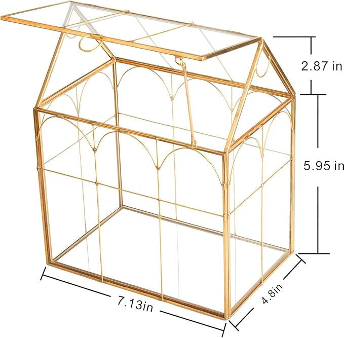 Glass Geometric Plant Terrarium,Succulent & Air Planter for Home Garden Office Decoration (Gold House)