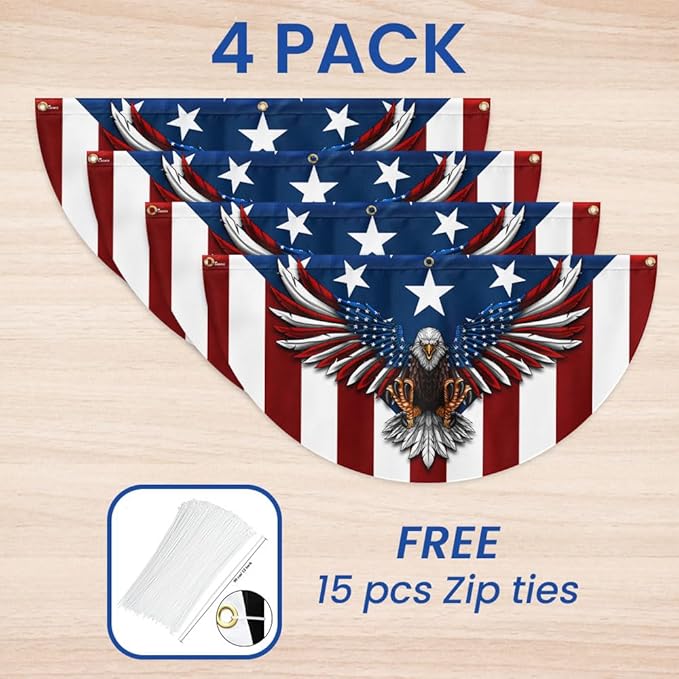 FLAGWIX American Flag Patriotic Eagle American Non-Pleated Fan Flag TPT1636F, 3x6 ft, 4 Pack Suitable for Outdoor and Indoor