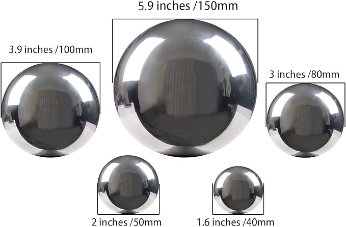 Nerien Gazing Ball, Stainless Steel Garden Mirror Globe, Polished Ornament Sphere, Hollow Floating Reflective Hemisphere, for Home Outdoor Pond Housewarming Swimming Pool Decoration, Silver, 5Pcs Mix