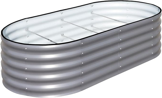 SnugNiture Galvanized Raised Garden Bed, 8x4x1.5ft Oval Metal Planter Box for Planting Outdoor Plants Vegetables