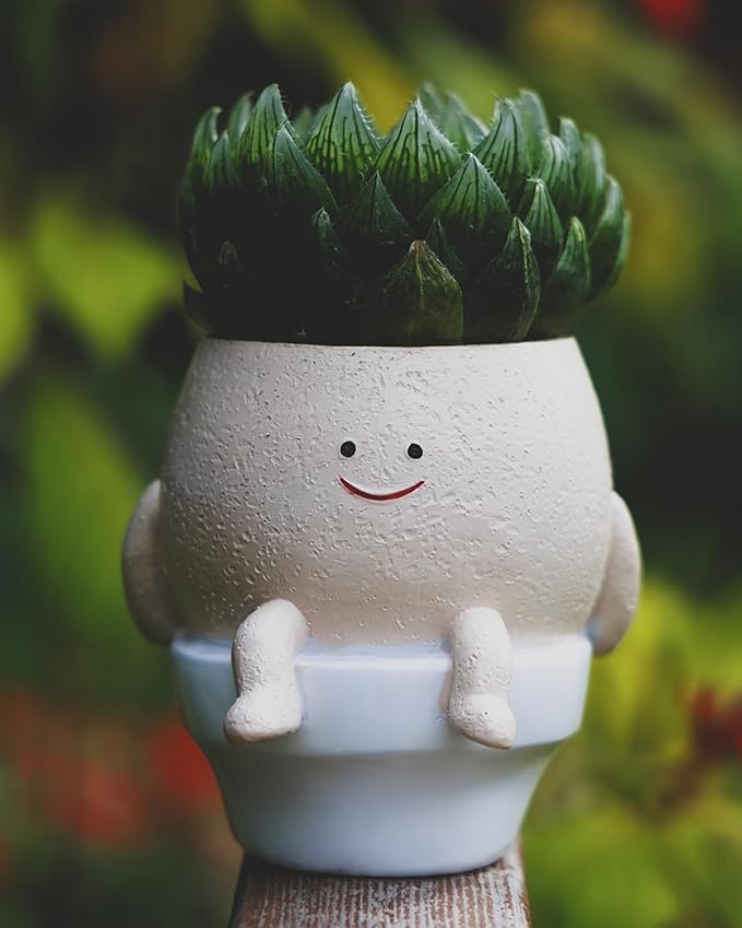 Smily Face Planter Pot Funny Toilet Plant Pots Cute Resin Flower Head Planters Succulent Pots for Indoor Outdoor Plants Unique Bathroom Planter with Drainage Hole (Small)