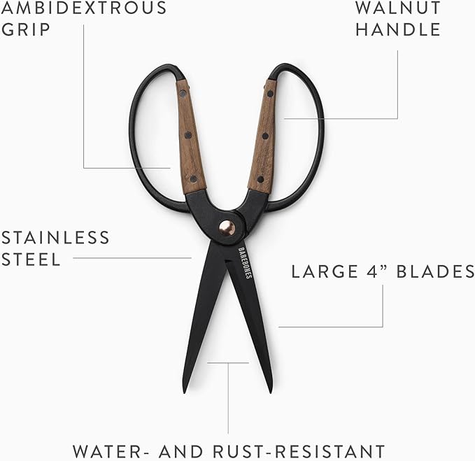 Barebones Garden Scissors - Walnut Plant Scissors - Garden Supplies and Indoor Plant Accessories - Plant Shears with Wide Handles - Comfortable Fit Hand Pruners (Large)