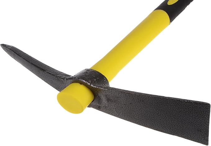 HARFINGTON Pick Mattock Hoe, 15 inch Steel Forged Weeding Garden Pick Axe with Yellow Fiberglass Handle Garden Pick Axe Hand Tool for Digging, Gardening, Camping, Planting