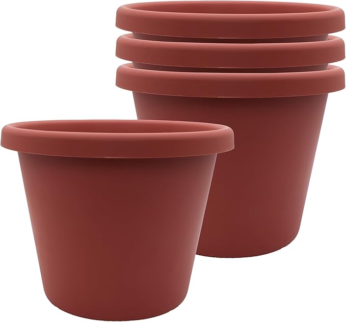 The HC Companies 8.5 inch Round Classic Planter - Plastic Plant Pot for Indoor Outdoor Plants Flowers Herbs, Clay (4 Pack)