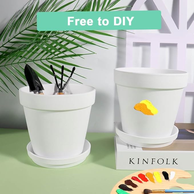 vensovo 6 Inch White Terracotta & Clay Pots for Plant with Saucer - 4 Pack Medium Terra Cotta Planter with Drainage Hole, Flowerpot for Indoor Outdoor Plants, Crafts, Wedding Favor