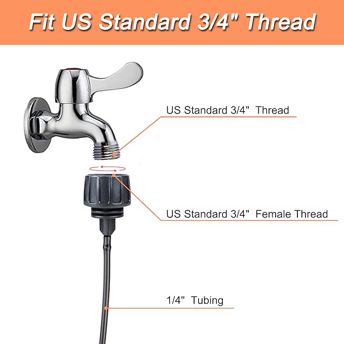 4 Set Faucet Adapter US Standard 3/4" Female Thread to 1/4" Tube Connector Convert 3/4" Garden Hose to 1/4" Tubing 1/4" Drip Irrigation Garden Hose Adapter (Classic)