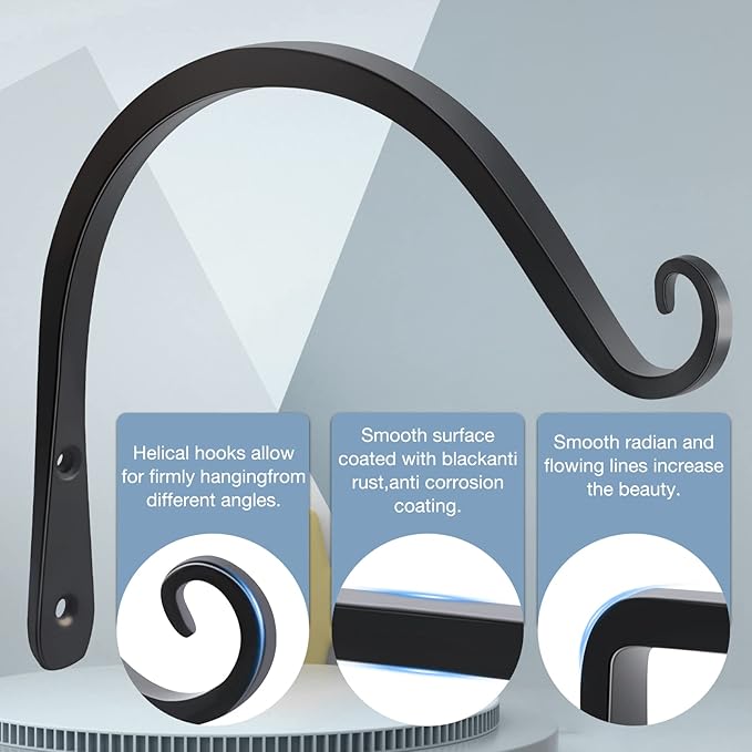 Gtongoko 2 Pack 8 Inch Plant Hangers Outdoor Metal Hanging Plant Bracket Bird Feeder Plant Hooks for Hanging Flower Basket, Wind Chimes, Solar Lanterns, Black