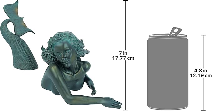Design Toscano Meara the Mermaid Swimmer Indoor/Outdoor Garden Statue for Patio, Pool or Lawn, 16 Inches Wide, 7 Inches Deep, 7 Inches High, Handcast Polyresin, Green Verdigris Finish